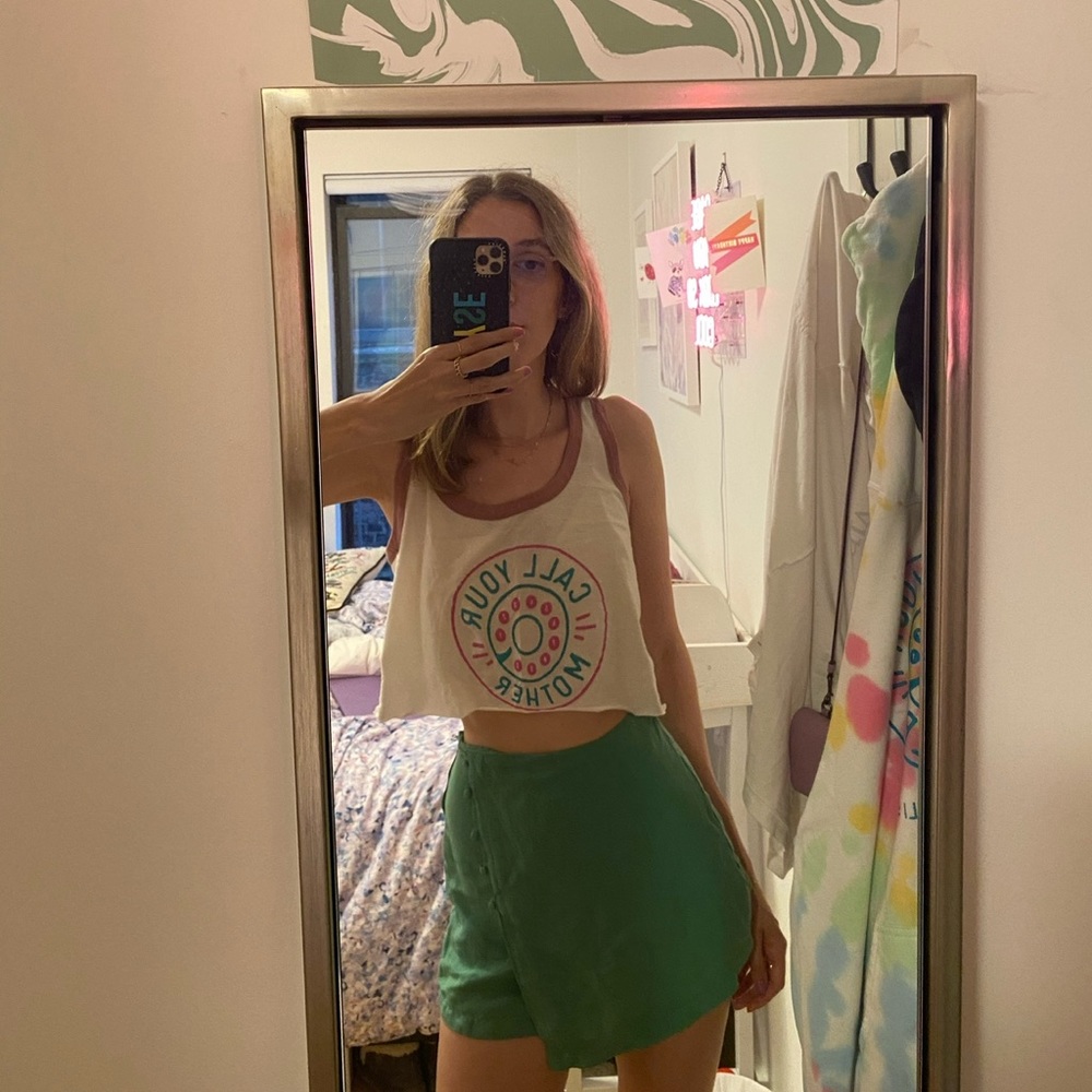 Zara Linedbutton Washed Green Skort, Size M